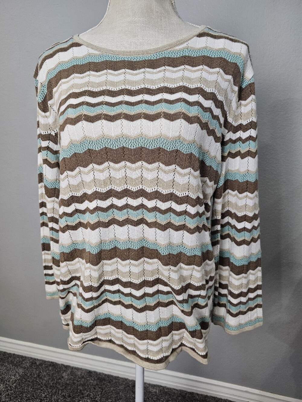Alfred Dunner Long Sleeve Chevron Multicolored Knit Top 100% Acrylic Size XL